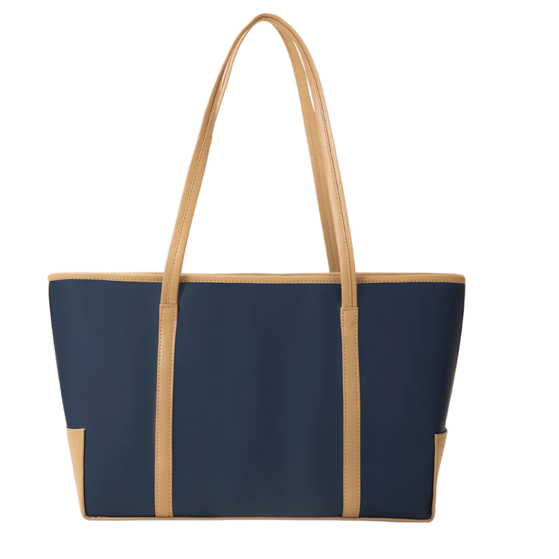 Navy Canvas Tote Bag with Beige