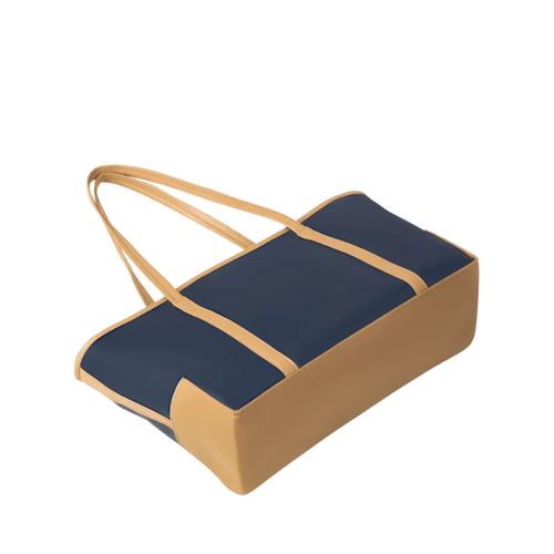 Navy Canvas Tote Bag with Beige